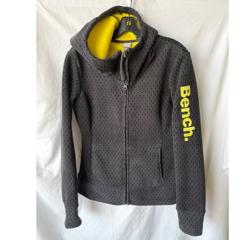 Bench Fleece Hoodie Grey Yellow Honeycomb  Gorpcore Activewear Utility Large